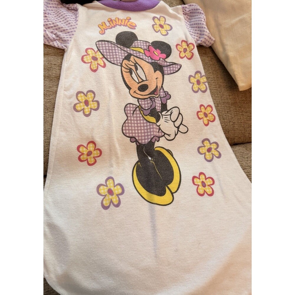 Vintage 1990s Mickey For Kids Minnie Mouse 3T Girls Long Night Gown Plaid Flower